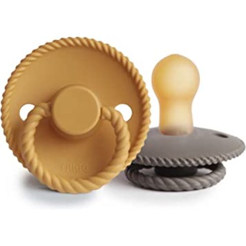 FRIGG Rope Natural Rubber Baby Pacifier | Made in Denmark | BPA-Free (Honey Gold/Portobello, 0-6 Months)