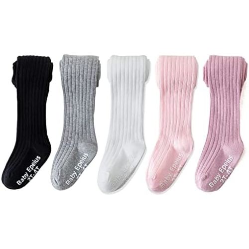 EPEIUS Baby Tights Baby Girls Non-Slip Plain/Ribbed Leggings Seamless Cotton Stockings Pantyhose Newborn Infant Toddler