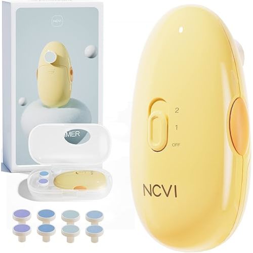 NCVI Baby Nail Trimmer Electric, Baby Nail File, Safe Baby Nail Clippers, Trim and Polish Set for Newborn Baby Infant Toddler Kids, Fingernails Care, Grooming & Manicure kit, 8 Grinding Heads, Yellow