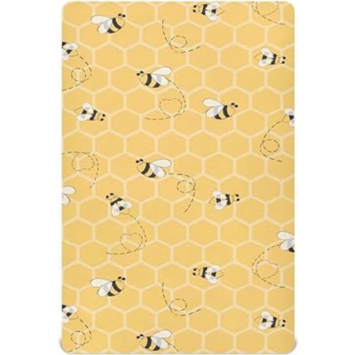 Yellow Bees Honey Baby Crib Sheets Soft Toddler Bed Sheets Breathable Mattress Cover Toddler Sheets for Infant Unisex Girl Newborn All Seasons Bed Mattress, 52 * 28 * 9in