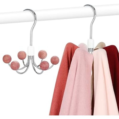 TOPIA HANGER Hoodie Hangers 2-Pack with 6 Cedar Balls, 360°Swivel Purse Hanger, Scarf Hanger, Closet Hooks, Handbag Organizer, Bra Hanger, Accessory Organizers for Scarf, Tanktop, Hat, Hoodie CT43C