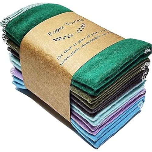 Reusable Paper Towels,Zero Waste Paper Towel Washable Roll,All-Purpose Absorbent Kitchen Cleaning Cloths,Fast Drying 12 Pack Random Solid Color Cloth Napkins 10x12 Inches