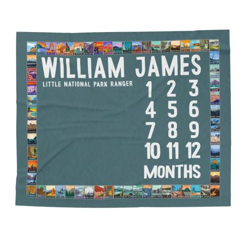 National Parks Milestone Blanket | Custom Little National Park Ranger Jersey Swaddle | Personalized Name Baby Shower Gift | Baby Nursery