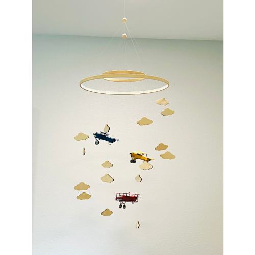 Airplane and Clouds Baby Mobile, Night Baby Mobile, Kids Mobile, Minimalist Mobile, Gender Neutral Mobile