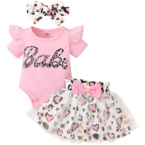 Baby Girls Romper and Leopard Mesh Dress Sets With Headband