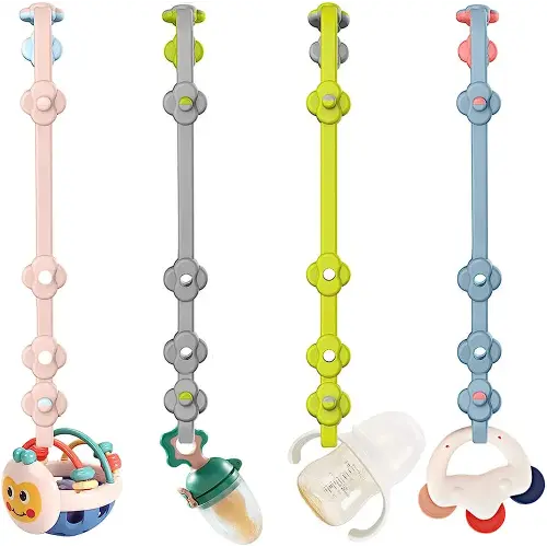 SMAUTOLIFE Toy Safety Straps 4PK Stretchable Silicone Pacifier Clips Baby Toddler Teether Bottle Harness Straps for Strollers,High Chair,Shopping Cart,Cribs,Exersaucer