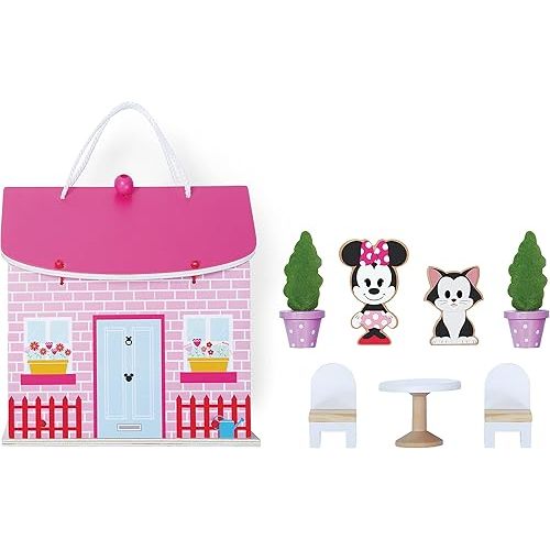 Just Play Disney Wooden Toys Minnie Mouse Carry Along House 8-Piece Figures and Playset, Officially Licensed Kids Toys for Ages 3 Up, Amazon Exclusive