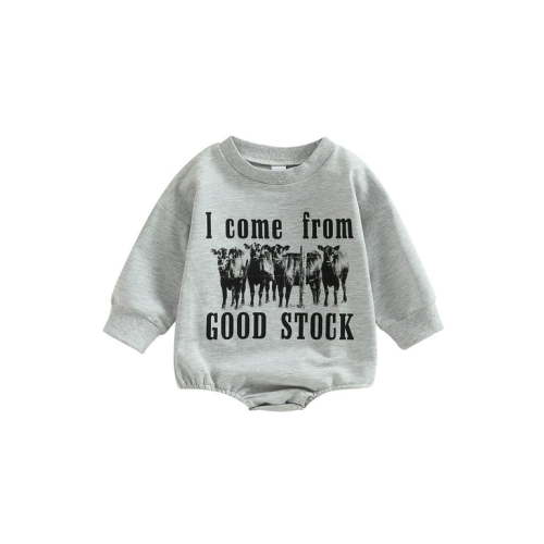 Newborn Baby Boys Girls Farm Outfit Animal Horse Cow Print Romper Long Sleeve Oversized Bodysuit Spring Fall Clothes