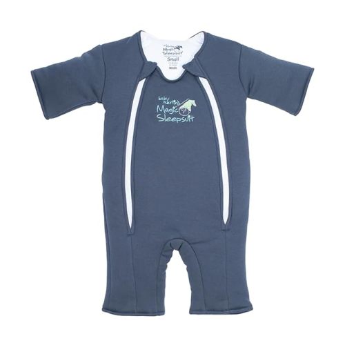 Baby Merlin's Magic Sleepsuit - Cotton Baby Swaddle Transition Product - Soft and Breathable Design, Double Zipper for Easy Diaper Changes, Promotes Safe Sleep - Navy Blue - Large 18-21lbs