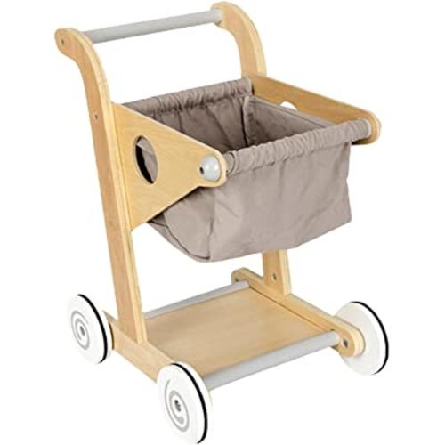 Tongina Wooden Shopping Trolley Little Shopper Role Play Pretend Food Kids Toy Cart