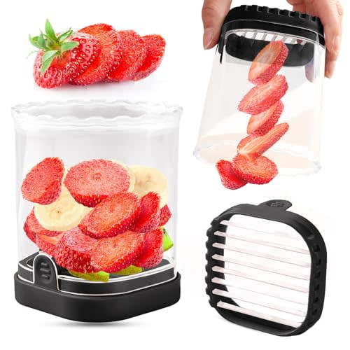 Fruit Slicer Cup | Strawberry Slicer | Banana Slicer | Grape Cutter | Egg Slicers | Detachable Fruit Cutter Slicer with Push Plate | Creative Strawberry Slicer Kitchen Gadget (Black)