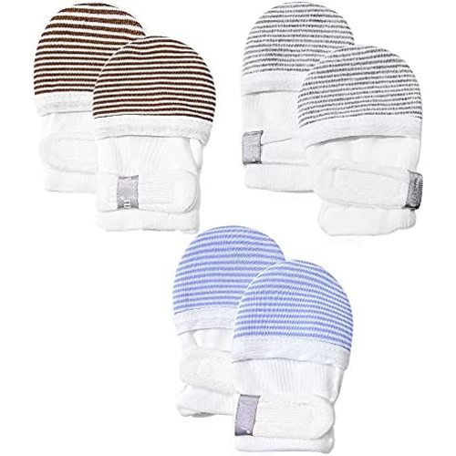 HAPIU Baby No Scratch Mittens Stay On, 100% Cotton Breathable, Adjustable Infant Gloves for Boys Girls, Newborn - 12 M