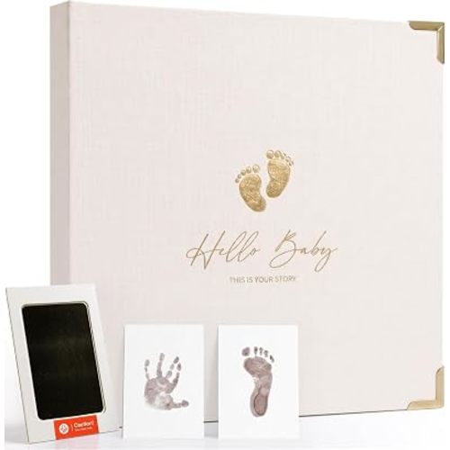 Molekaus Baby Book Keepsake for Baby Boy or Girl - Timeless First 5 Year Baby Scrapbook - Every Event from Birth to Age 5 - Gender Neutral Baby Photo Albums Gifts, 136 Pages (Beige)