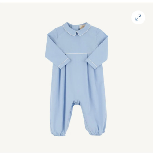 Long Sleeve Bradford Romper - Beale Street Blue with Worth Avenue Whit