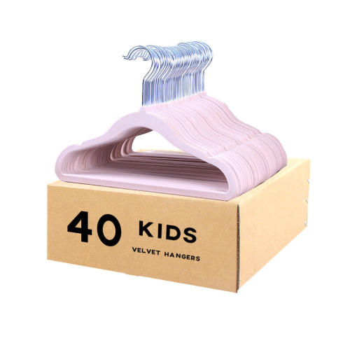 "Veeyidd Velvet Kids Clothes Hangers, Non Slip, Ultra Slim, 360° Rotatable, Pink (11.6"" - 40 Pack)"