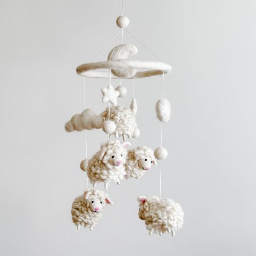Sheep Baby Mobile For Nursery - Wool Felt Counting Sheep