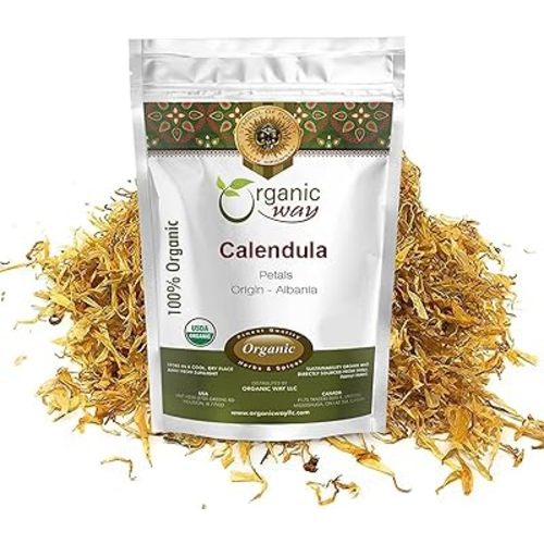 Organic Way Dried Calendula Flower Petals | Herbal Tea (Calendula Officinalis) - European Wild-Harvest | Organic & Kosher Certified | USDA Certified | Origin - Albania (1/4LBS / 4Oz)