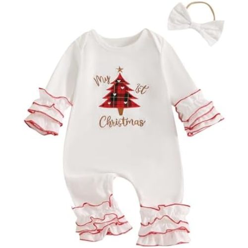 My First Christmas Baby Girl Outfit Santa Long Sleeve Romper Jumpsuit Onesie Christmas Newborn Girl Outfits Clothes