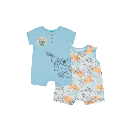 Stitch Baby Boys’ Cotton Romper with Short Sleeves, 2-Pack, Sizes 0/3M-24M