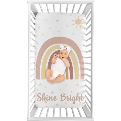 Sweet Jojo Designs Girl Photo Op Fitted Crib Sheet Boho Rainbow Pink And Yellow