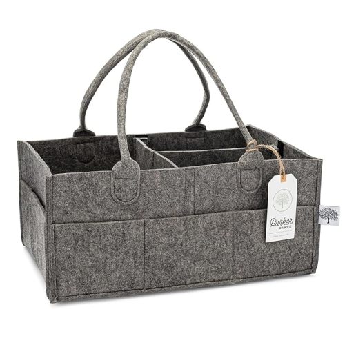 Parker Baby Diaper Caddy - Nursery Storage Bin and Car Organizer for Diapers and Baby Wipes - Charcoal, Large