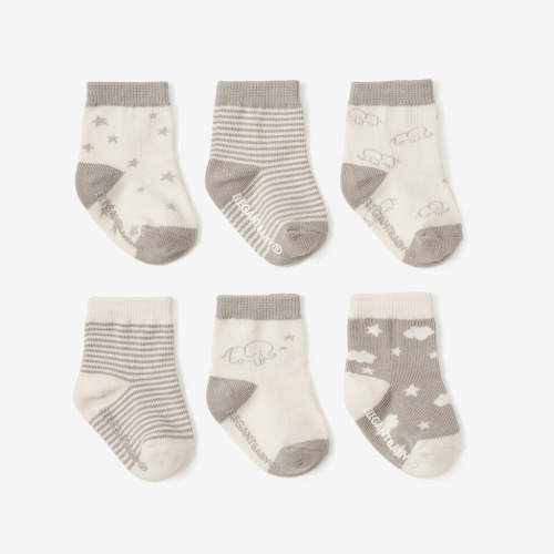 Elegant Baby Elephant Non Slip Baby Socks 6 Pack, Gray