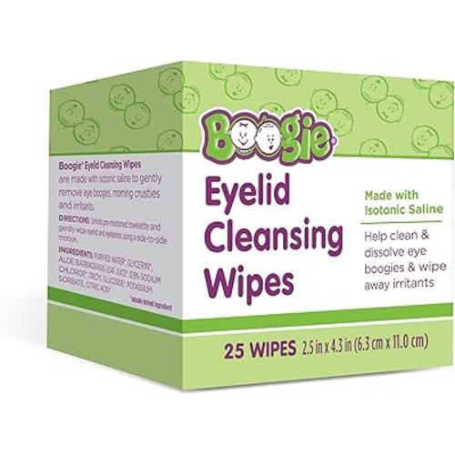 Boogie Eyelid Cleansing Wipes for Baby, Kids & Adults, Made with Isotonic Saline, Individually Wrapped, 25 Ct