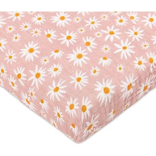 Babyletto 100% Organic Cotton All-Stages Midi Crib Sheet, GOTS-Certified, Fitted 360°, Ultra-Soft and Breathable Muslin - Daisy