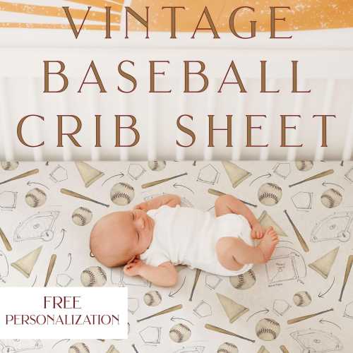 Vintage Baseball Personalized Crib Sheet Watercolor Baseball Nursery Crib Sheet Personalized Baby Boy Bed Baseball Theme Room Bedding Set