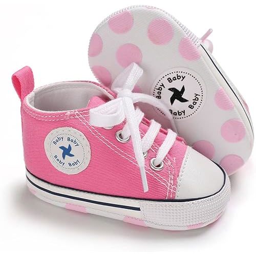 Sekantrol Unisex Baby Girls Boys Shoes Infant Soft Sole Canvas Newborn First Walkers High Top Anti-Slip Sneakers