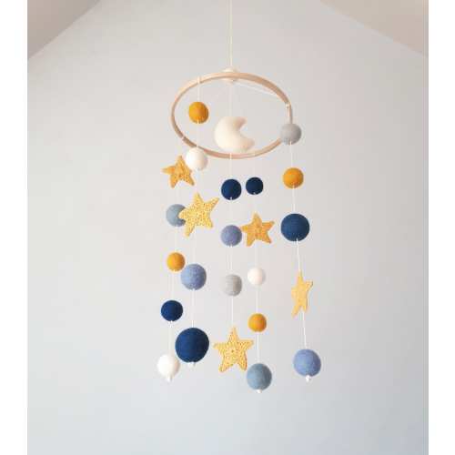Space Mobile, Baby Mobile, Moon Stars Mobile, Crib Mobile, Cot Mobile, Hanging Mobile, Baby Boy Mobile, Pom Pom Mobile, Solar System Mobile