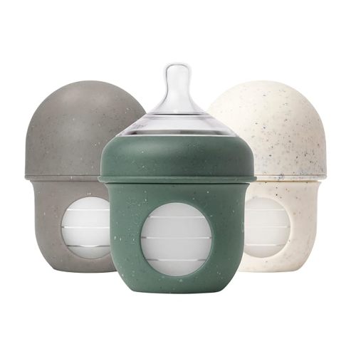Boon Nursh Bottles - Silicone Baby Bottles Help Ease Colic Symptoms - Formula and Breast Milk Only Touch Platinum Food-Safe Silicone - Slow Flow - Speckle Green - 4 Ounce
