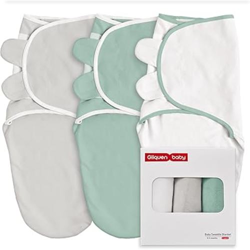 GLLQUEN BABY 3-Pack Baby Swaddle Sleep Sacks for Newborns - Adjustable Infant Swaddle, Baby Swaddles 0-3 Months, Gray & Green Tone, Baby Swaddle Blanket Wrap, Baby Essentials