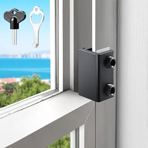 Sliding Window Locks (6 Pack), Window Locks for Up and Down Windows and Horizontal Windows, Window Security Bars, Window Security Lock with Key，Adjustable Security Window Locks (Black)