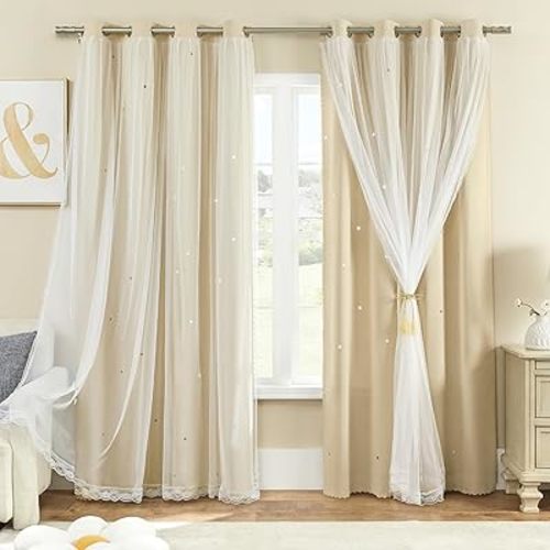 XiDi Beige Curtains Blackout for Bedroom Girls Room, 52 x63 inch 1 Panel