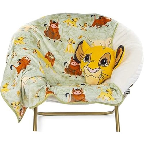 Disney Lion King Simba Nogginz Set - 40 x 50 Inch Lightweight Travel Throw Blanket & Plush Pillow with - Kids Super Soft 2 Piece Safari Animals Bedding Set