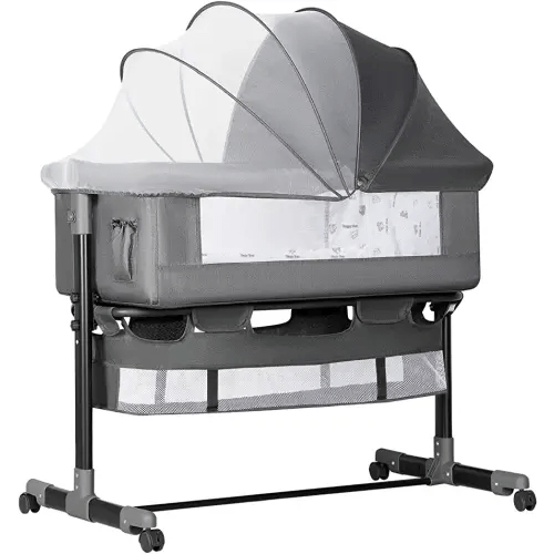 Baby Bassinet, Baby Basinet Bedside Sleeper, Easy to Fold Portable Crib Side Bassinet 2023new Style Girl/boy bassinets (Dark Gray)