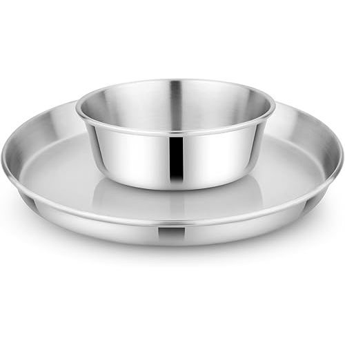 Children's 304 18/8 Stainless Steel Dinnerware Set | 1 Stainless Steel Plate (21 cm) and 1 Stainless Steel Bowl (10 ounces) | Matte Finish | 100% BPA Free | Non-Toxic | Dishwasher Safe