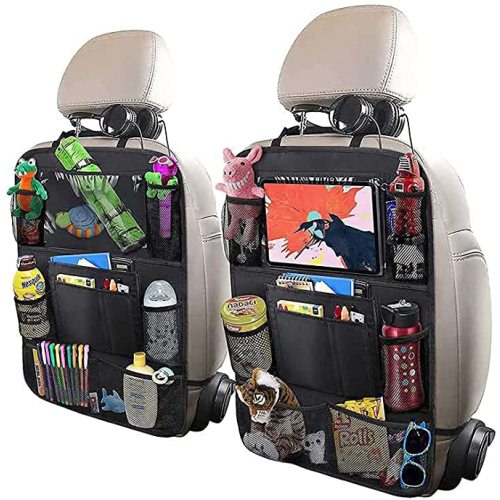 2-Pack Car Backseat Organizer with 10" Clear Screen Tablet Holder and 9 Storage Pockets Seat Back Protectors for Book Toys Drinks Kids Toddler Travel Accessories/Car Seat Organizer