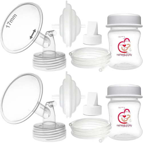 Nenesupply 17mm Flange Pump Parts Compatible with Spectra S2 S1 Breast Pumps Replacement Kit for Spectra Pump Parts S2 Parts S2 Accessories Include Flange Duckbill Valve Backflow Protector Bottles