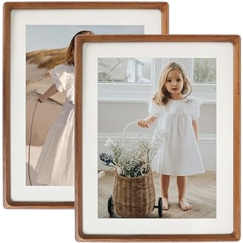 11x14 Picture Frame Set of 2 Natural Wood Photo Frames Display Pictures 5x7 with Mat or 8x10 without Mat Multi Photo Frames Collage for Wall or Tabletop Decor