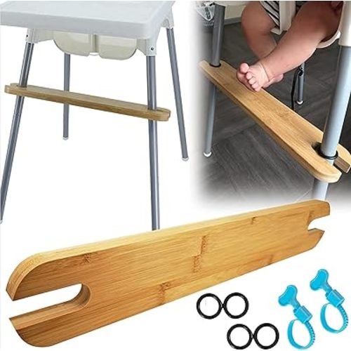 HANH High Chair Footrest, Non-Slip Natural Bamboo Wooden Footrest Compatible with IKEA Antilop High Chairs, Adjustable HighChair Foot Rest for Baby HighChair Accessories (Rounded Corners)