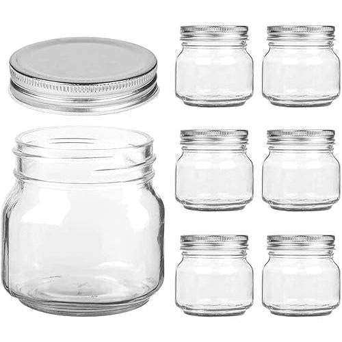 Small Mason Jars Regular Mouth - 8 oz Clear Glass Jars with Silver Metal Lids for Sealing, Food Storage, Overnight Oats, Jelly, Dry Food, Jam,DIY Jars, 6PCS