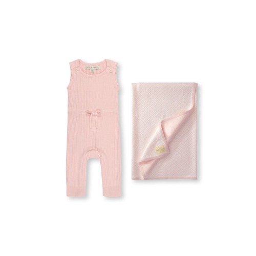 Baby Cinched Waist Romper & Jacquard Blanket Gift Set, 0-3M
