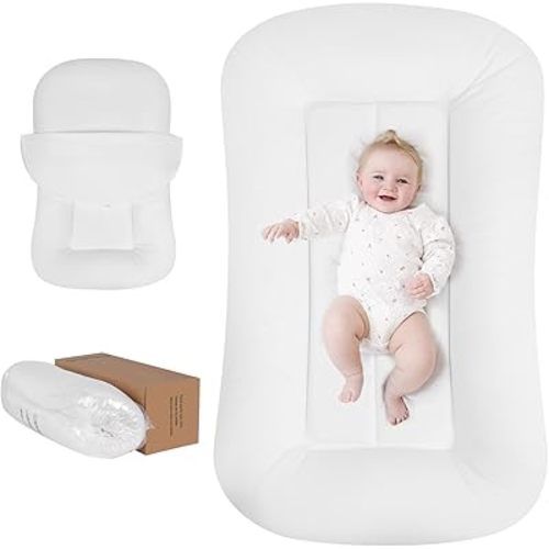 Baby Lounger-Infant Lounger for Newborn, 0-24 Months, Portable Tummy Time Mat for Home and Travel, Breathable Cotton(Cover Included), Supervised Use, Baby Essentials(White), Pallet of Product