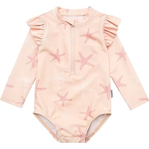 Gerber Girls' Toddler Long Sleeve One Piece Rashguard Swimsuit