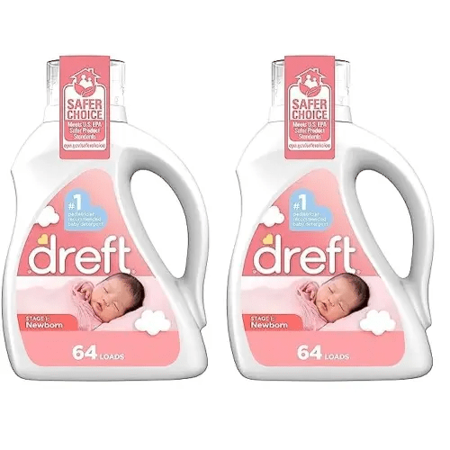 Dreft Stage 1: Newborn Hypoallergenic Liquid Baby Laundry Detergent (HE), Natural for Baby, Newborn, or Infant, 100 Ounces (64 loads) (Pack of 2)
