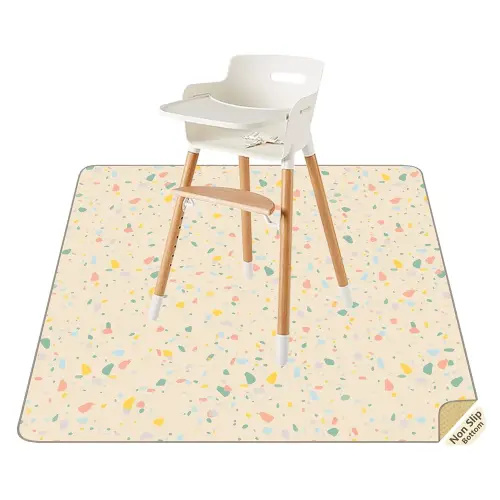 Splat Mat for Under High Chair/Arts/Crafts by CLCROBD, 51" Baby Anti-Slip Food Splash and Spill Mat for Eating Mess, Waterproof Floor Protector and Table Cloth (Beige)