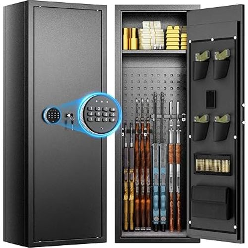 INTERGREAT 10-12 Gun Safe for Home Rifle and Pistols, Gun Safe for Pistol and Shotguns with Digital Kaypad, Long Gun Cabinet with Multifunction Lock, 3 Adjustable Shelves,Pockets