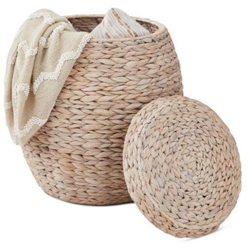 Best Choice Products Vintage Multipurpose Hyacinth Storage Organizer Tote Basket W/ Lid - Transparent White